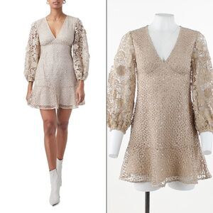 French Connection Caballo Sequined Lace Mini Dress Nude